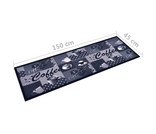 vidaXL virtuves paklājs, mazgājams, kafijas uzraksti, zils, 45x150 cm