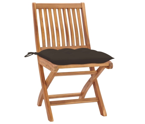 vidaXL dārza krēsli, 2 gab., pelēkbrūni matrači, masīvs tīkkoks