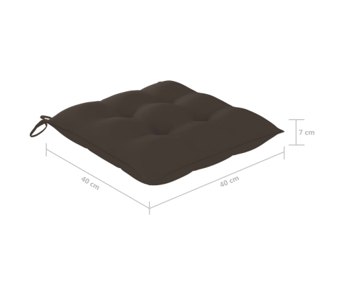 vidaXL dārza krēsli, 2 gab., pelēkbrūni matrači, masīvs tīkkoks