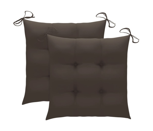 vidaXL dārza krēsli, 2 gab., pelēkbrūni matrači, masīvs tīkkoks