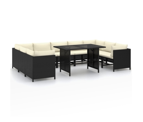 vidaXL 10-daļīgs dārza atpūtas mēbeļu komplekts, melna PE rotangpalma