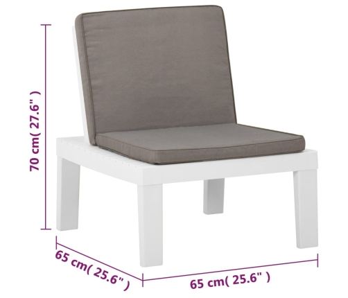 vidaXL dārza atpūtas krēsli ar matračiem, 2 gab., balta plastmasa