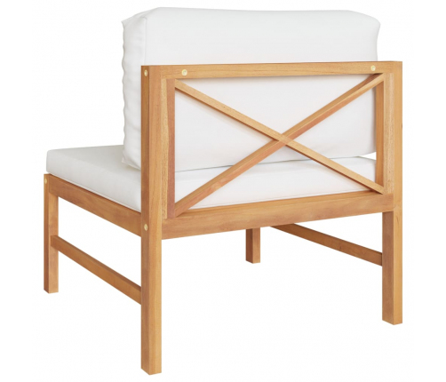 vidaXL vidējais dīvāns ar krēmkrāsas spilveniem, masīvs tīkkoks