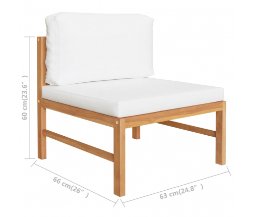 vidaXL vidējais dīvāns ar krēmkrāsas spilveniem, masīvs tīkkoks