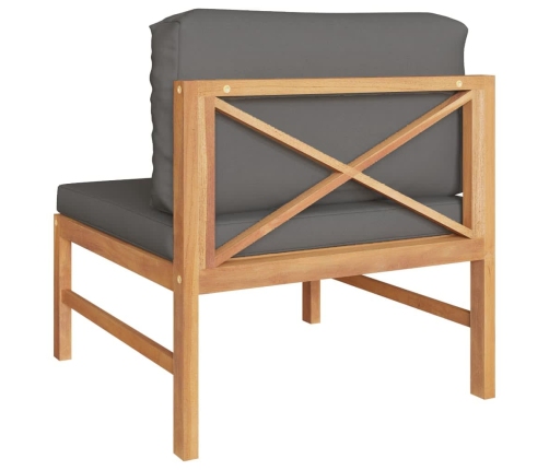 vidaXL vidējais dīvāns, tumši pelēki spilveni, masīvs tīkkoks