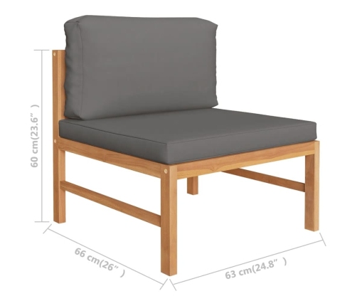 vidaXL vidējais dīvāns, tumši pelēki spilveni, masīvs tīkkoks