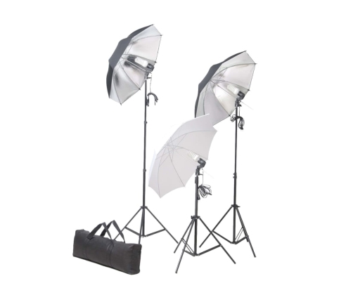 vidaXL fotostudijas komplekts – lampas, lietussargi, fons, reflektori