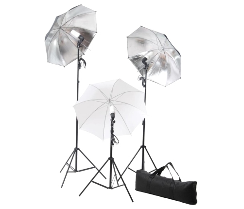 vidaXL fotostudijas komplekts – lampas, lietussargi, fons, reflektori