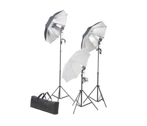 vidaXL fotostudijas komplekts – lampas, lietussargi, fons, reflektori