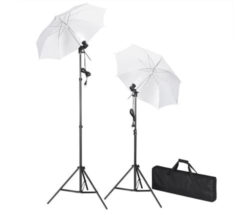 vidaXL fotostudijas komplekts – lampas, lietussargi, fons, reflektori