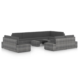 10-Daļīgs Dārza Atpūtas Mēbeļu Komplekts, Pelēka Pe Rotangpalma Vidaxl