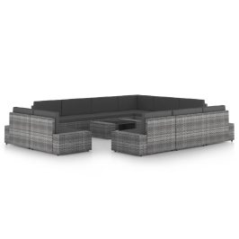 12-Daļīgs Dārza Atpūtas Mēbeļu Komplekts, Pelēka Pe Rotangpalma Vidaxl