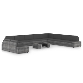 11-Daļīgs Dārza Atpūtas Mēbeļu Komplekts, Pelēka Pe Rotangpalma Vidaxl