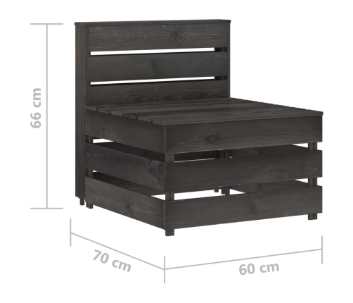 vidaXL vidējais dārza palešu dīvāns, pelēks, impregnēts priedes koks