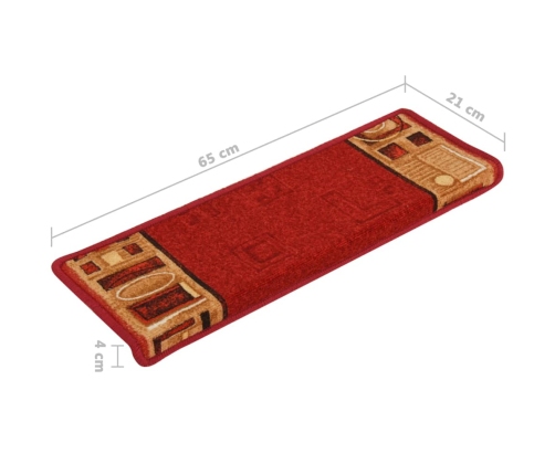 vidaXL kāpņu paklāji, 5 gab., pašlīmējoši, 65x21x4 cm, sarkani