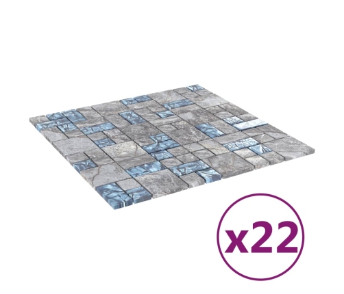 vidaXL mozaīkas flīzes, 22 gab., pelēkzilas, 30x30 cm, stikls