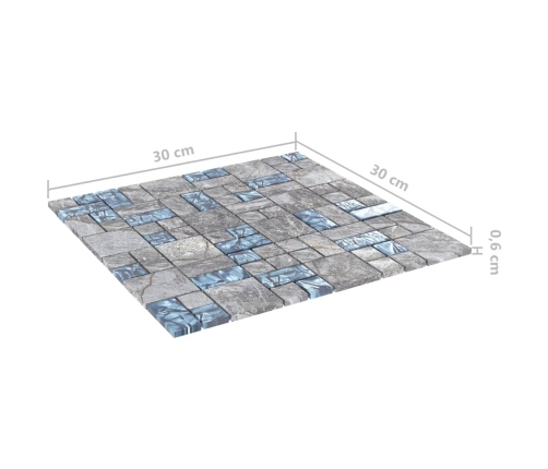 vidaXL mozaīkas flīzes, 22 gab., pelēkzilas, 30x30 cm, stikls