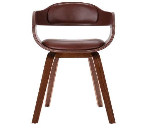 vidaXL virtuves krēsls, izliekts koks, brūna mākslīgā āda