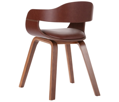 vidaXL virtuves krēsls, izliekts koks, brūna mākslīgā āda