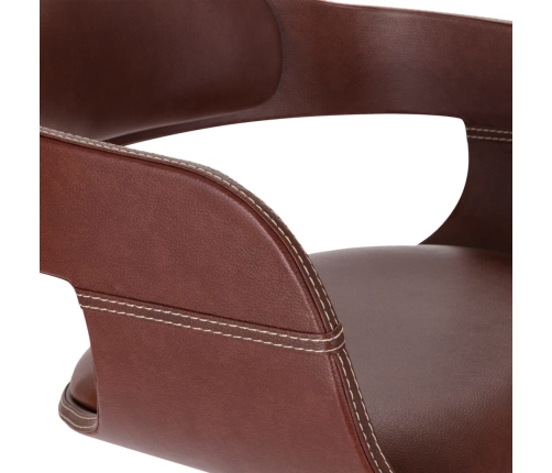 vidaXL virtuves krēsls, izliekts koks, brūna mākslīgā āda