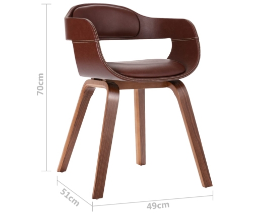 vidaXL virtuves krēsls, izliekts koks, brūna mākslīgā āda