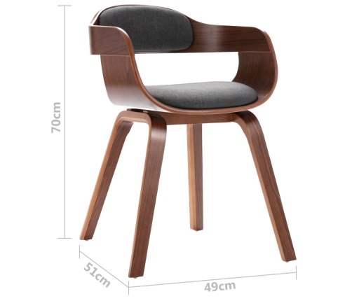 vidaXL virtuves krēsls, izliekts koks, tumši pelēks audums