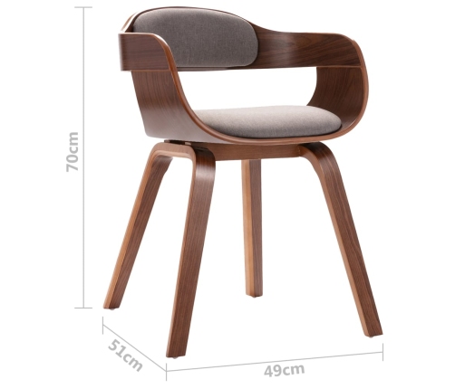 vidaXL virtuves krēsls, izliekts koks, pelēkbrūns audums