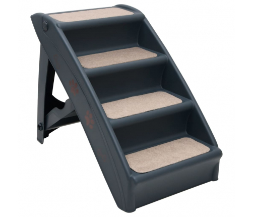 vidaXL 4 pakāpienu suņu kāpnes, saliekamas, tumši pelēkas