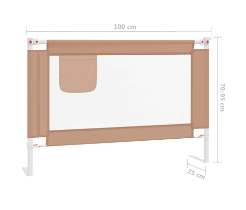 vidaXL bērnu gultas aizsargbarjera, pelēkbrūna, 100x25 cm, audums