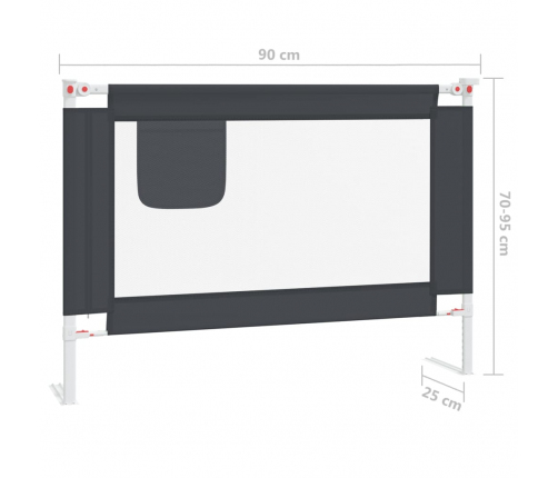 vidaXL bērnu gultas aizsargbarjera, tumši pelēka, 90x25 cm, audums