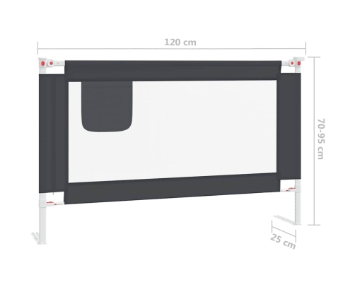 vidaXL bērnu gultas aizsargbarjera, tumši pelēka, 120x25 cm, audums