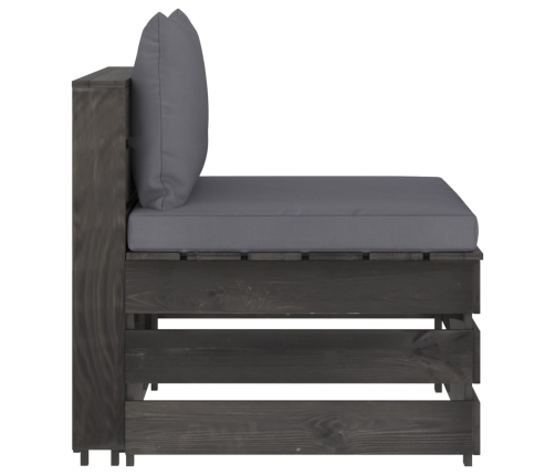 vidaXL vidējais moduļu dīvāns ar spilveniem, pelēks, impregnēts koks