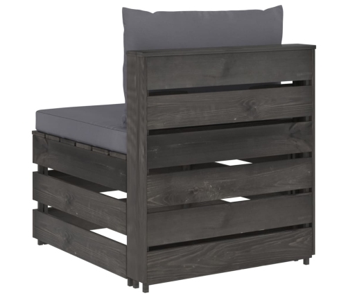 vidaXL vidējais moduļu dīvāns ar spilveniem, pelēks, impregnēts koks