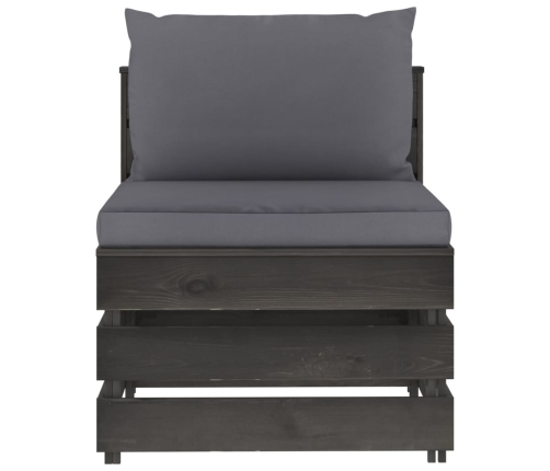 vidaXL vidējais moduļu dīvāns ar spilveniem, pelēks, impregnēts koks