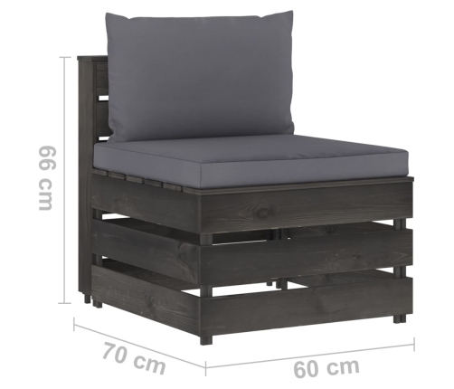 vidaXL vidējais moduļu dīvāns ar spilveniem, pelēks, impregnēts koks