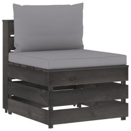 Vidējais Moduļu Dīvāns Ar Spilveniem, Pelēks, Impregnēts Koks Vidaxl