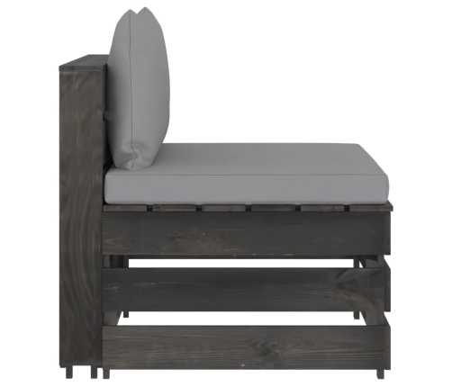 vidaXL vidējais moduļu dīvāns ar spilveniem, pelēks, impregnēts koks