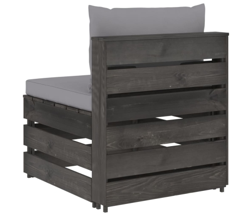 vidaXL vidējais moduļu dīvāns ar spilveniem, pelēks, impregnēts koks