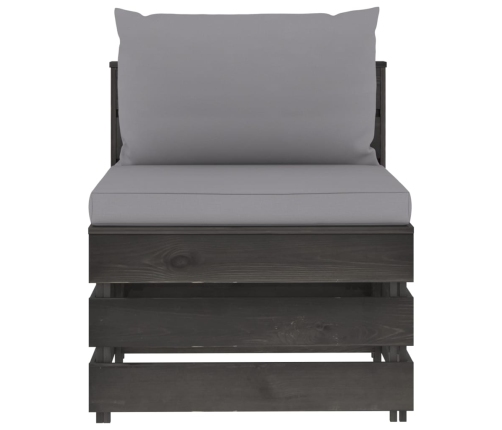 vidaXL vidējais moduļu dīvāns ar spilveniem, pelēks, impregnēts koks