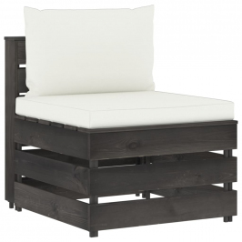 Vidējais Moduļu Dīvāns Ar Spilveniem, Pelēks, Impregnēts Koks Vidaxl