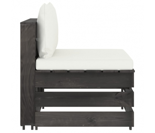 vidaXL vidējais moduļu dīvāns ar spilveniem, pelēks, impregnēts koks