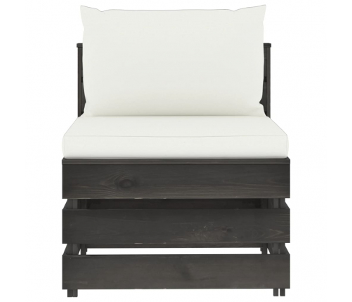 vidaXL vidējais moduļu dīvāns ar spilveniem, pelēks, impregnēts koks