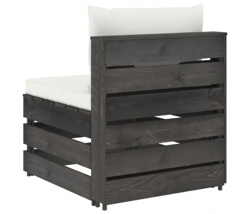 vidaXL vidējais moduļu dīvāns ar spilveniem, pelēks, impregnēts koks