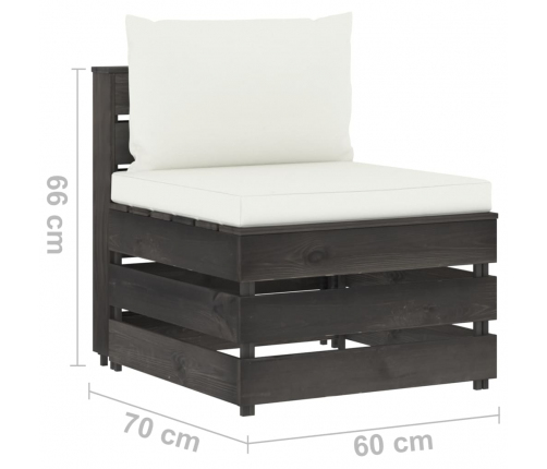 vidaXL vidējais moduļu dīvāns ar spilveniem, pelēks, impregnēts koks