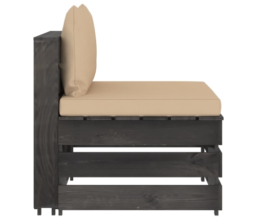 vidaXL vidējais moduļu dīvāns ar spilveniem, pelēks, impregnēts koks