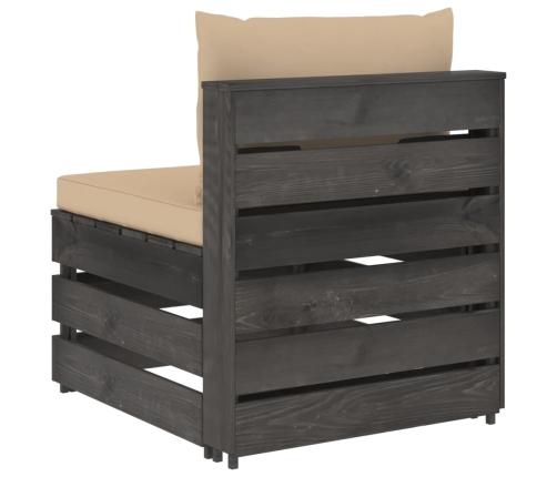 vidaXL vidējais moduļu dīvāns ar spilveniem, pelēks, impregnēts koks