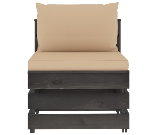 vidaXL vidējais moduļu dīvāns ar spilveniem, pelēks, impregnēts koks