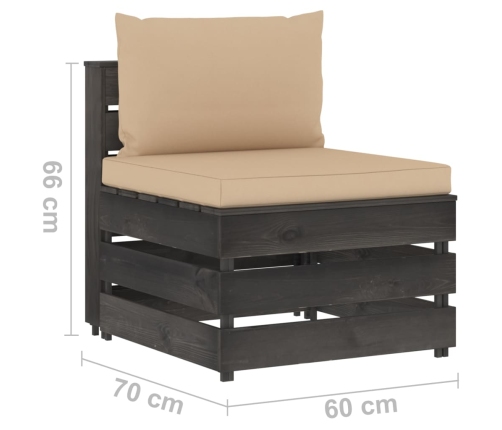 vidaXL vidējais moduļu dīvāns ar spilveniem, pelēks, impregnēts koks