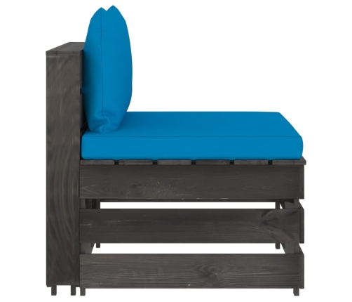 vidaXL vidējais moduļu dīvāns ar spilveniem, pelēks, impregnēts koks