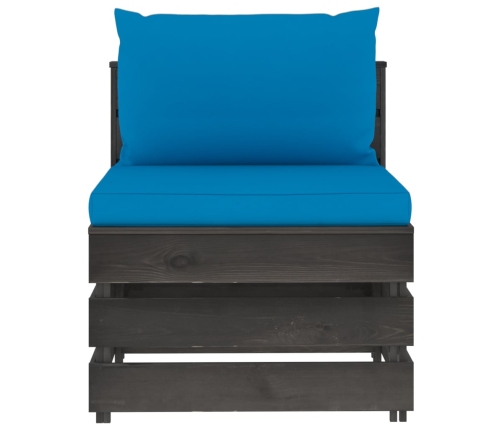 vidaXL vidējais moduļu dīvāns ar spilveniem, pelēks, impregnēts koks